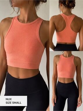 NUX Coral Ribbed High-Neck Racerback Crop